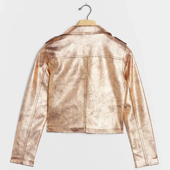 Anthropologie Gold Leather Motorcycle Jacket - Picture 2 of 13